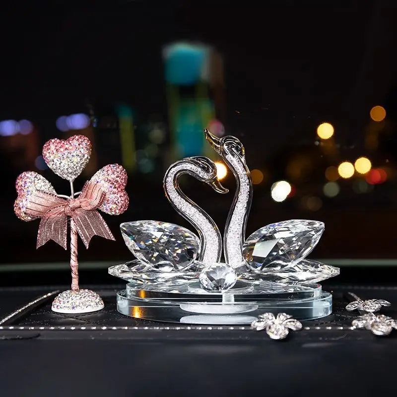 HZ New Crystal Double Swan High-end Car Decoration Ornaments With Crystal Pedestal Best wedding gifts for Guest