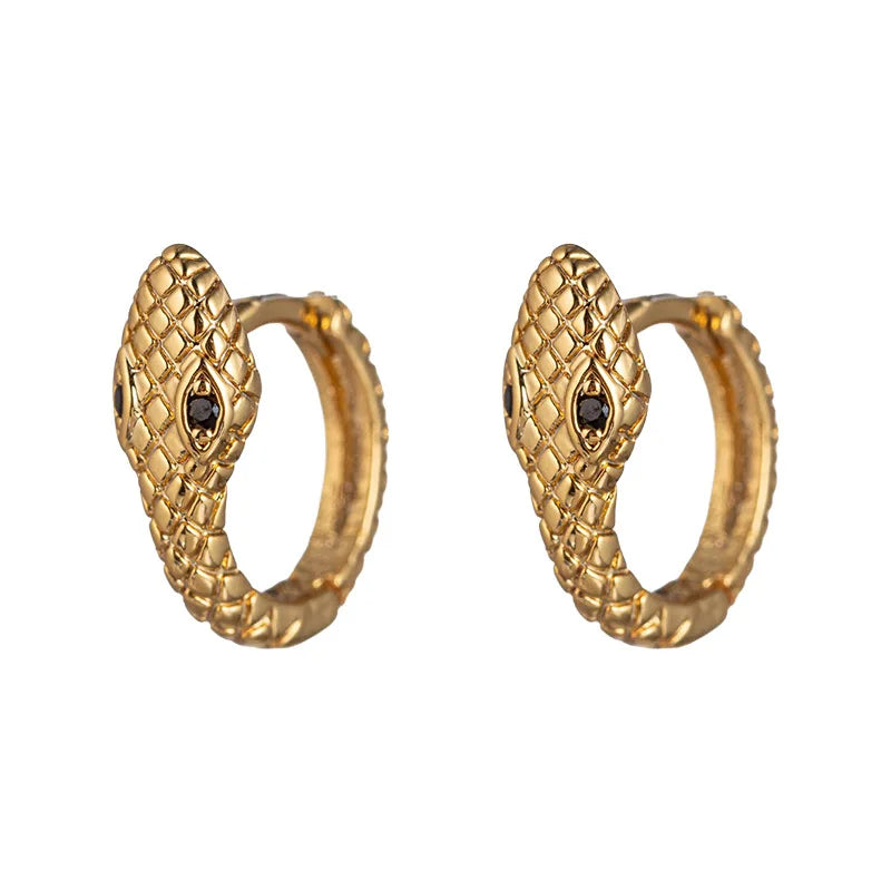 Shescity Minimalist 18K Gold Plated Brass Huggie Earrings Light Luxury Black Zircon Snake Designer Women Earrings Jewelry