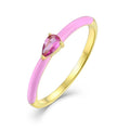 YILUN 18K Gold Pink Enamel Ring Elegant Women's Handcrafted Dainty Water Drop Gemstone for Wedding and Party MegaBDM