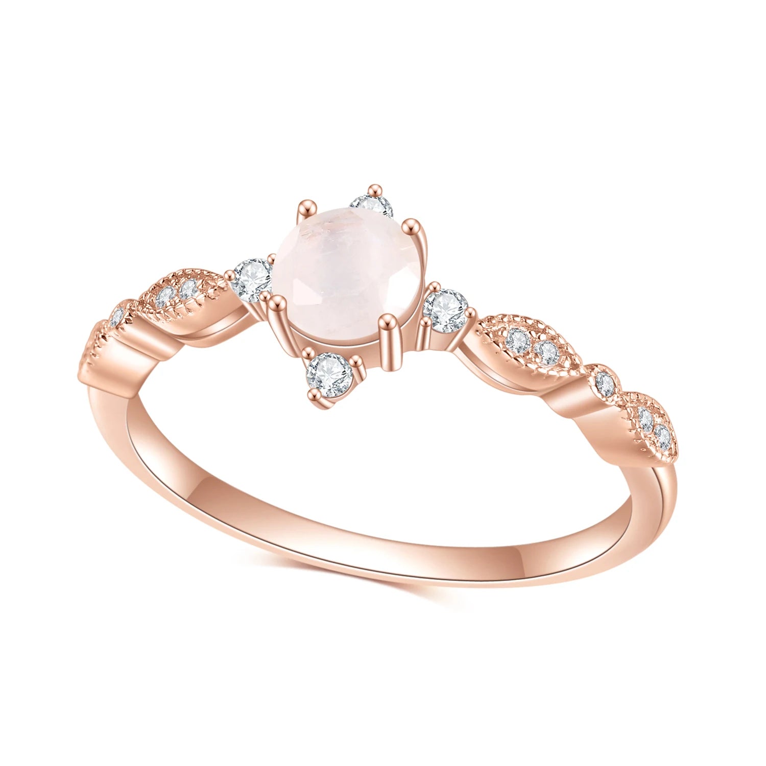 OL0967 Abiding Jewelry Custom Western Style Rose Gold Plated Genuine Sterling Silver Milky Rainbow Moonstone Womens Rings