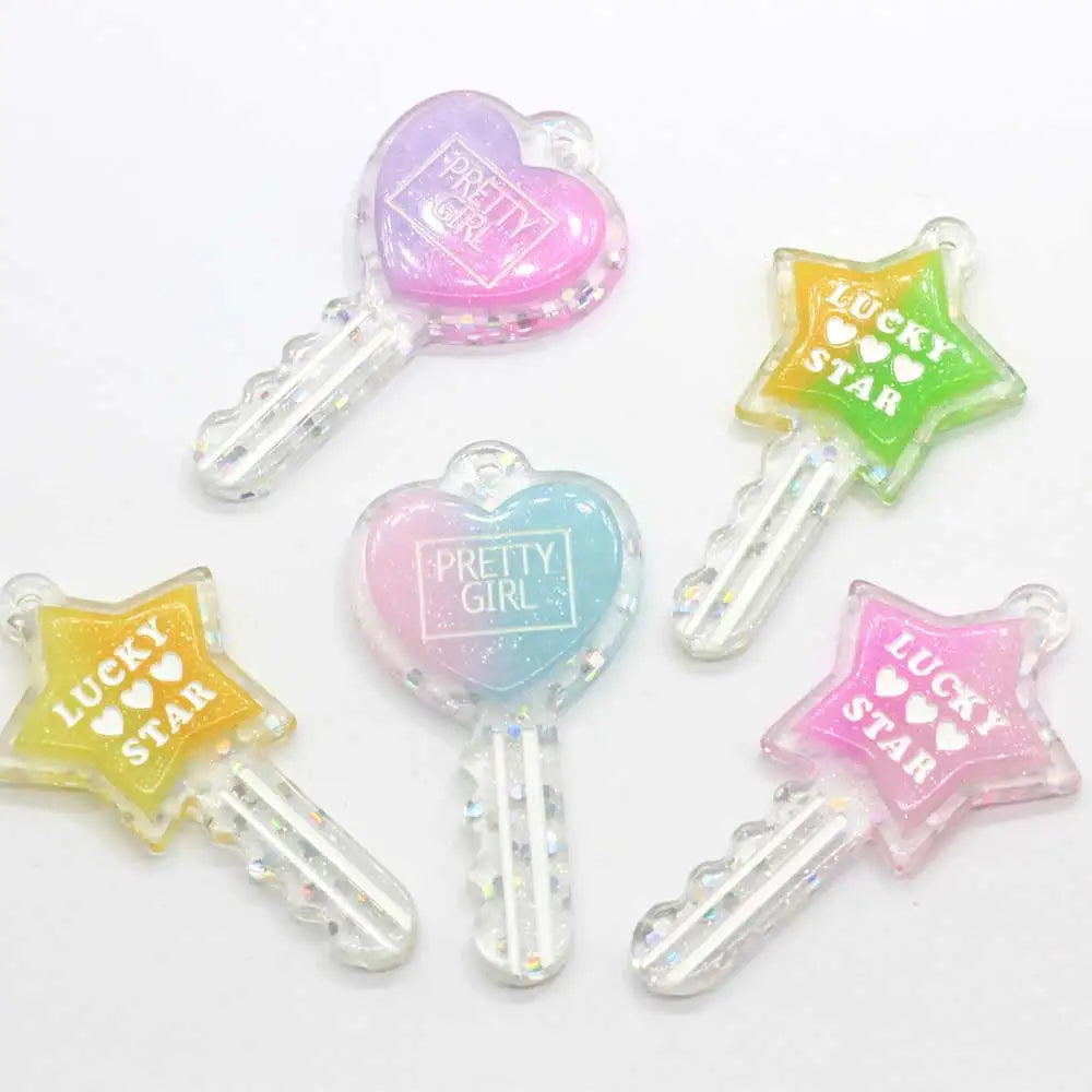 100Pcs Resin Sparkling Glitter Luck Star Key Charms  Cabochons for Diy Handbag Keychains Making
