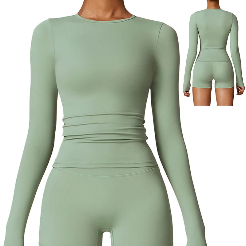 Long Sleeve Breathable Four-Way Stretch Quick Dry Yoga Gym Wear Sportswear Fitness Pilates Women's Top