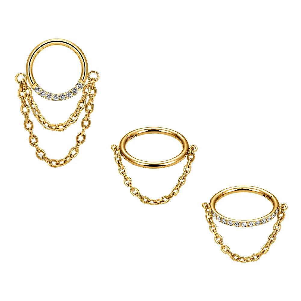 G23 Titanium 16G  Mirror Polish Chain Zircon Nose Ring Septum Hoop Clicker Ear Tragus Cartilage Helix Piercing Body Jewelry