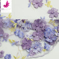 HY2370 Hot 3d Flower Lace Fabric Mesh Embroidery Lace With Pearls for Simple Evening Dress Fabrics Applique Wholesale by Yard