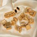 New Design 18k Gold Plated Stainless Steel Hypoallergenic Spiral Texture Stud Earring Jewelry Two Tone Geometric Swirl Earrings