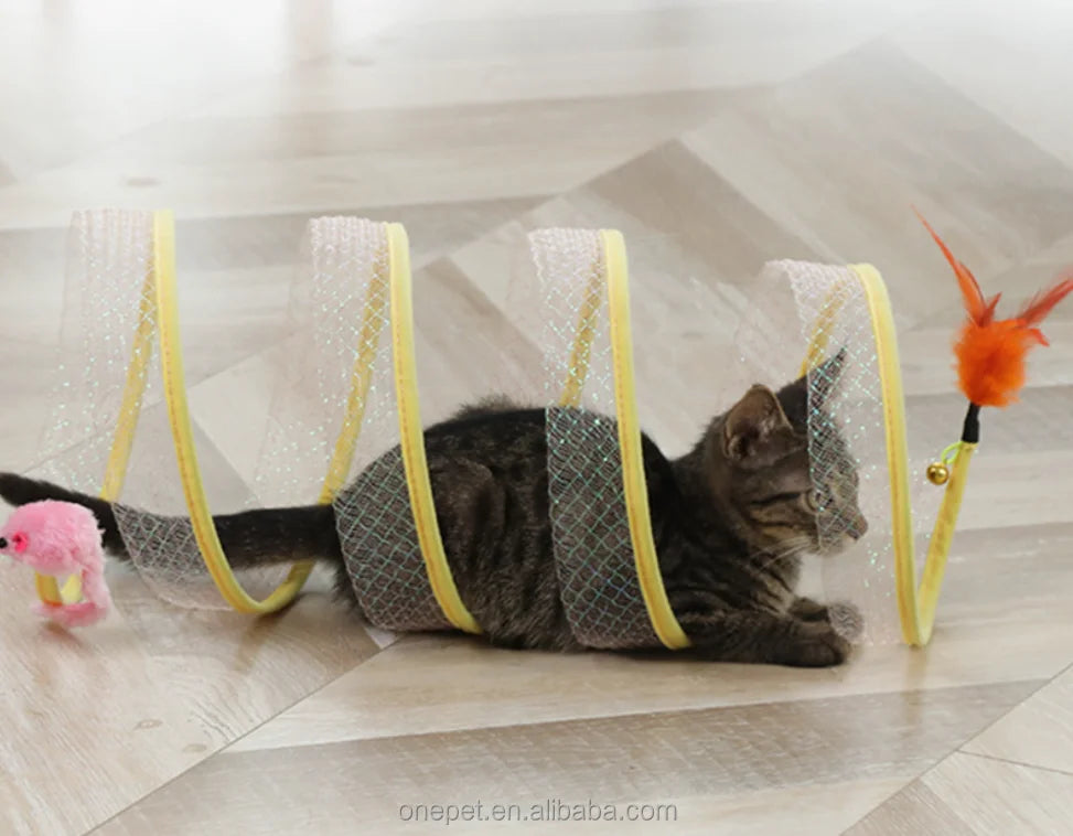 New Design S Model Cat Toy Foldable Plastic Eco-Friendly Cloth Cat Tunnel Self-Interactive Fun Teaser for Pets and Dogs