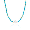 Boho Summer Steel Jewelry Trendy Natural Healing Gemstone Turquoise Beads Choker Large Baroque Pearl Collar Necklace