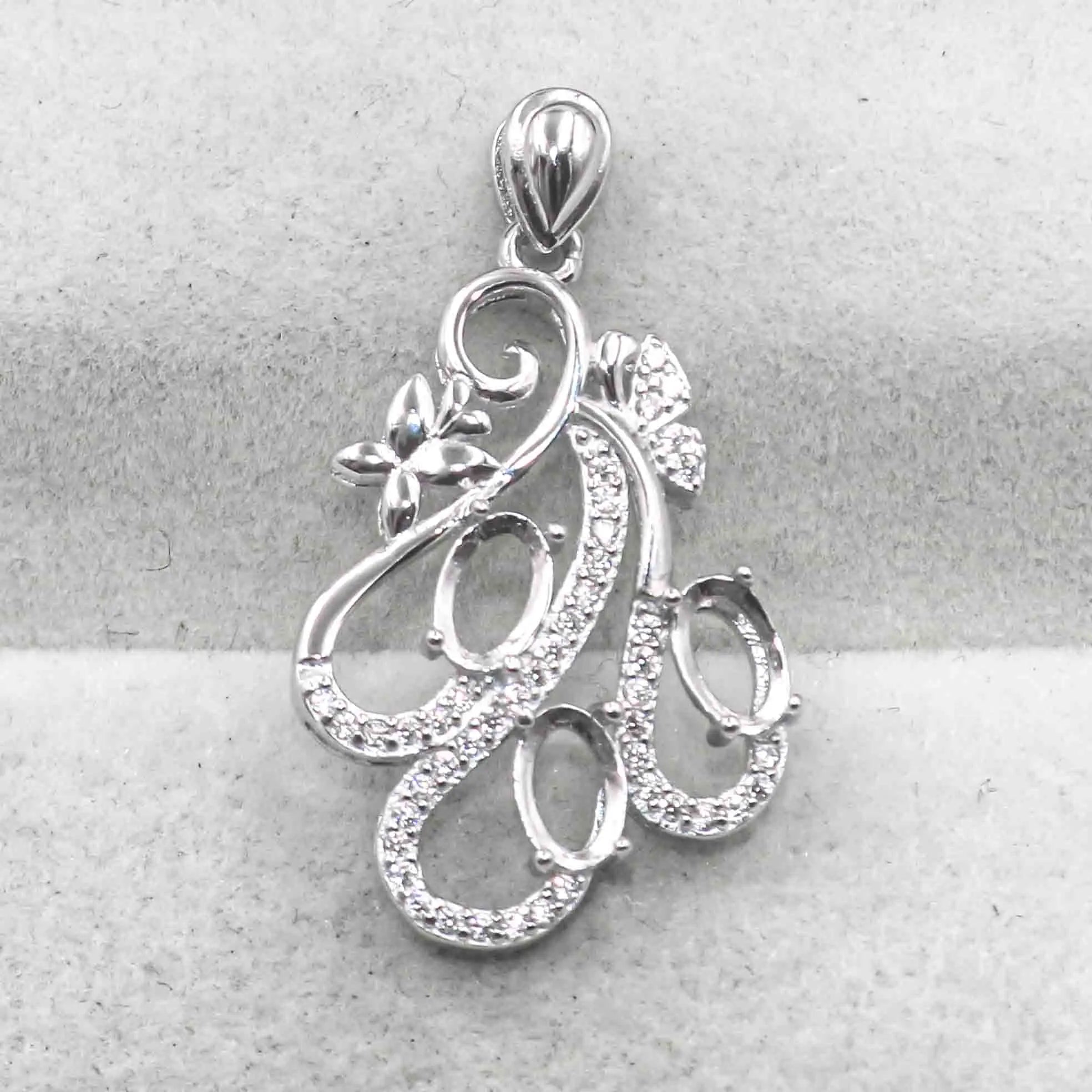 Sterling Silver 4*6mm Semi Mount Pendant Empty Frame Blank Support Setting S925 Base Holder Without Center Stone for DIY Inlay