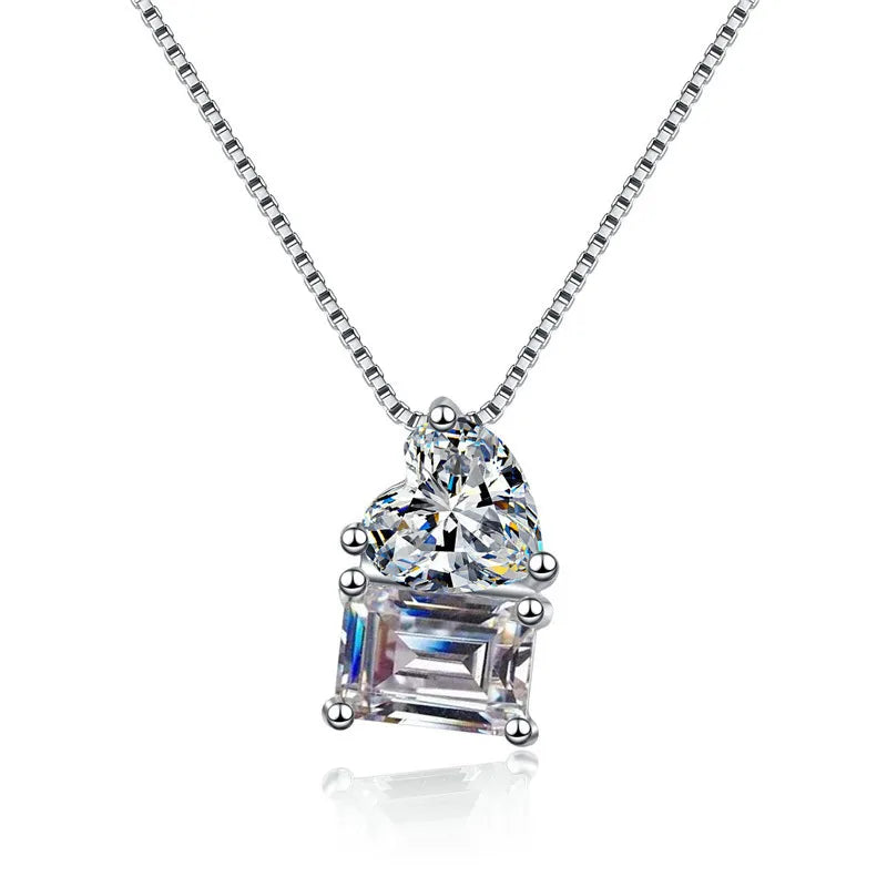 2023 Popular Fine Jewellery Wedding Pendant Heart Cut Emerald Cut 2ct Moissanite Diamond S925 Sterling Silver Necklace