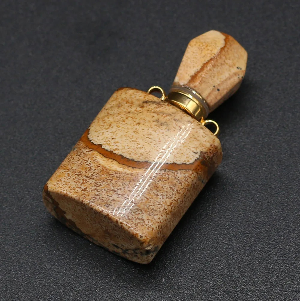 Hongzhuo Wholesale natural picture jasper crystal perfume bottles essence oil bottles pendant