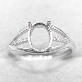 Sterling Silver 6*8mm Semi Mount Ring Frame Empty Blank Support Claw Setting S925 Base Holder Without Center Stone for DIY Inlay