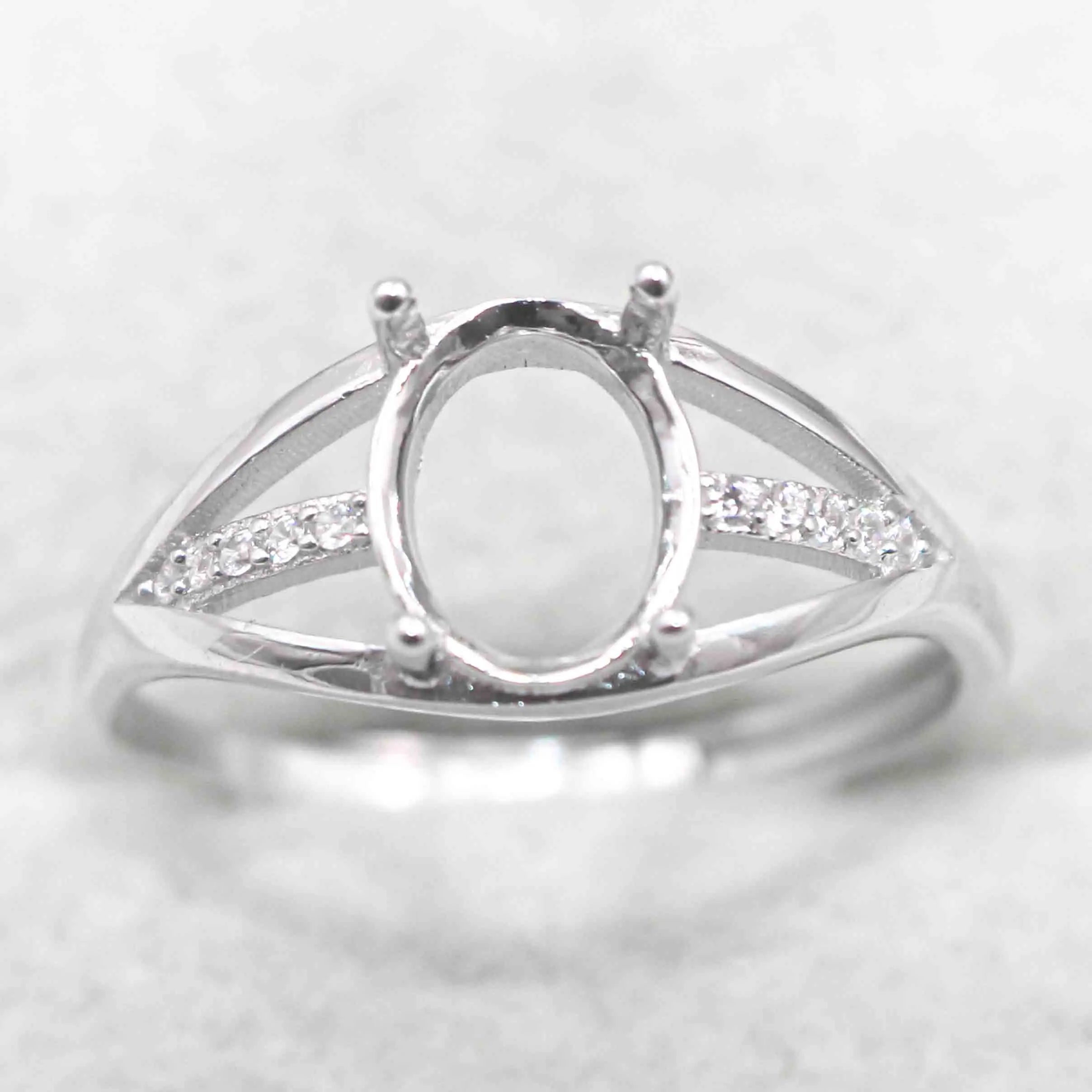 Sterling Silver 6*8mm Semi Mount Ring Frame Empty Blank Support Claw Setting S925 Base Holder Without Center Stone for DIY Inlay