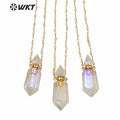WT-N1233 Wholesale Women Double Point Aura Crystal Quartz Point Necklace Gold Plated Crystal Rosary Beads Spirit Bottle Necklace
