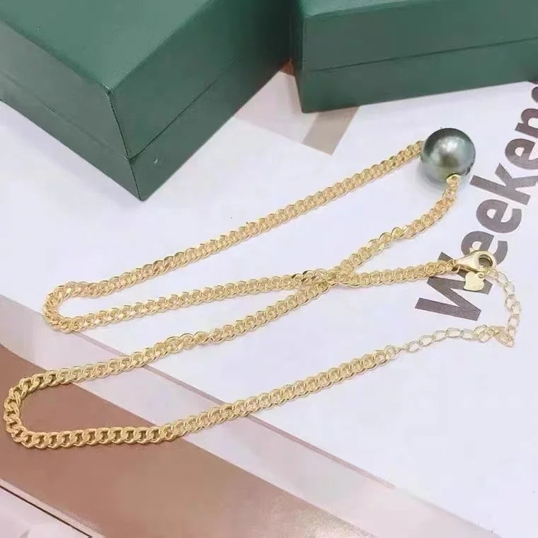 N400 10-11mm DIY Natural  Freshwater Pearl Charm Pendant Necklace Chain Accessory 925 Sterling Silver Jewelry for Women