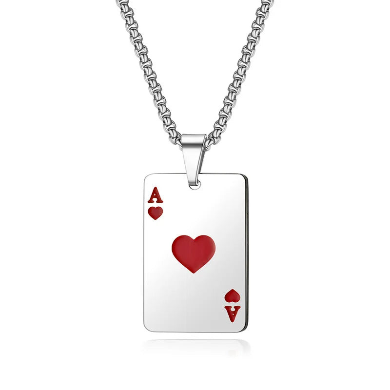 Wholesale Factory Price Jewelry Silver Stainless Steel Poker Card Design Pendant Necklace for Women Men