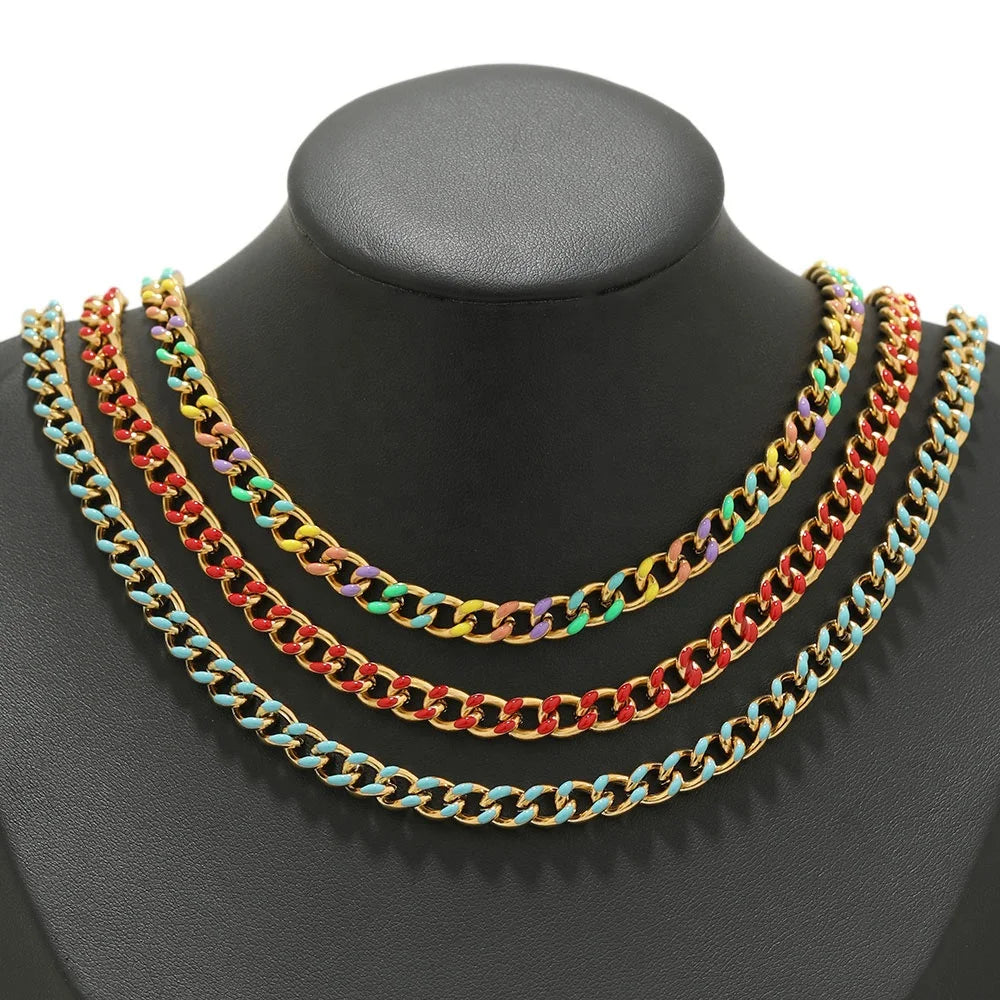 Colorful Dripping Cuban Both Sides Ground Chains for Jewelry Hip Hop Necklace Bracelet Accessories Making