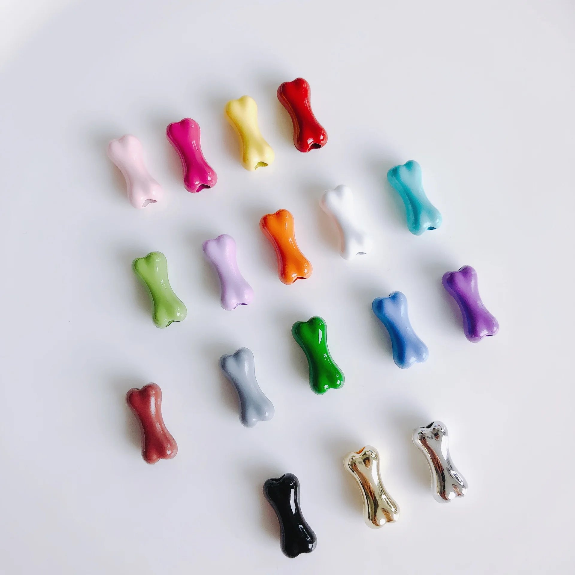 Dainty 7*15mm 3D Colorful Small Bone Loose Beaded Charm Alloy Beaded for Diy Necklace Bracelet Craft Jewelry Accessories