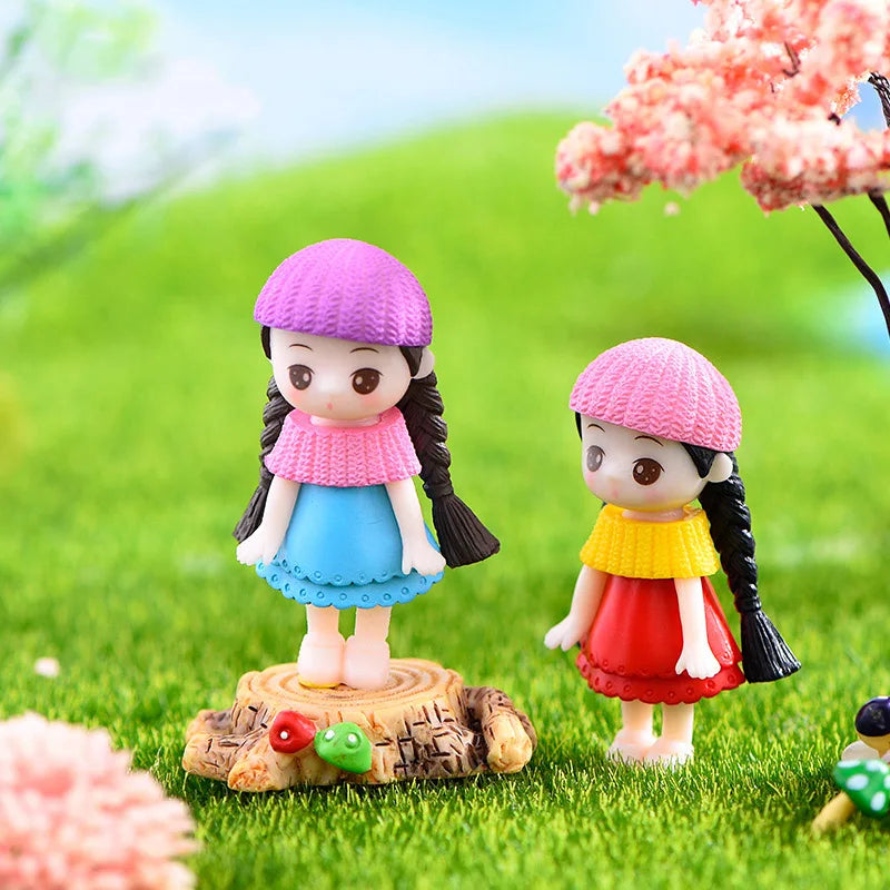 Little Girl Summer Kawaii Long Braids Action Figure for Kids Gift Miniature Plastic Craft Ornament Figurines Car Desktop Decor