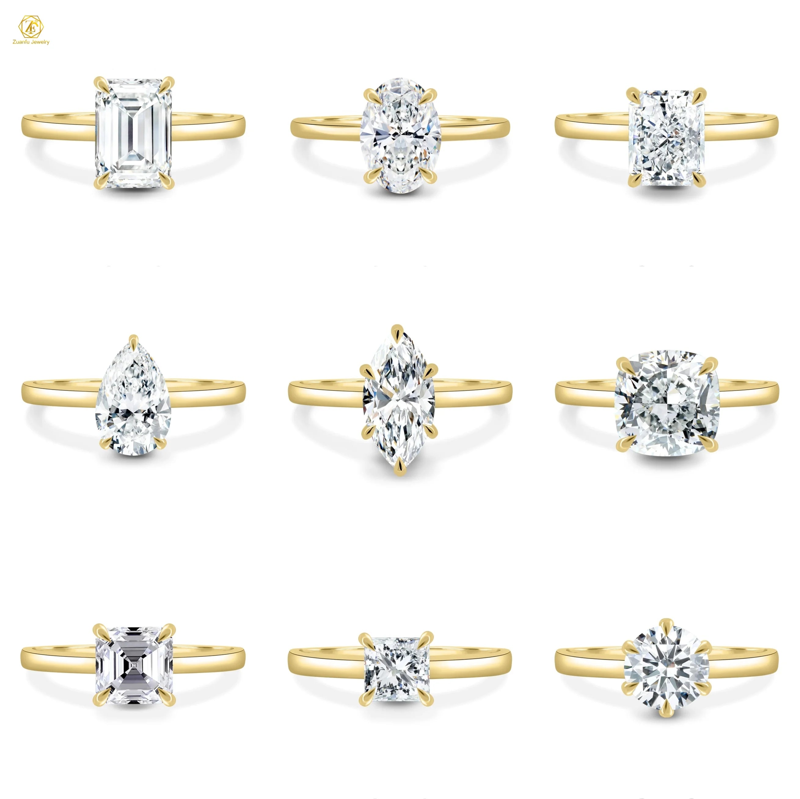10k 14k 18k Gold Ring 2ct Oval Emerald Pear Heart Asscher Cushion Round Radiant Marquise Synthetic Moissanite Solitary Ring MOQ1
