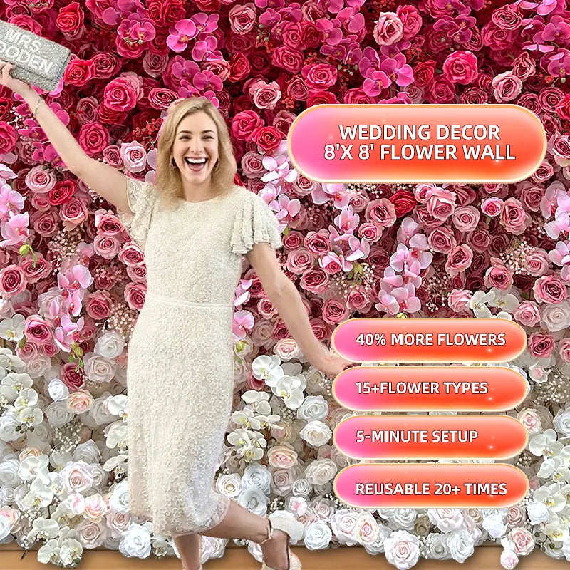 Wholesale Custom pink and White Wall Wedding Supplies Decoration Rose Backdrop Silk Artificial Decorative Flower Wall