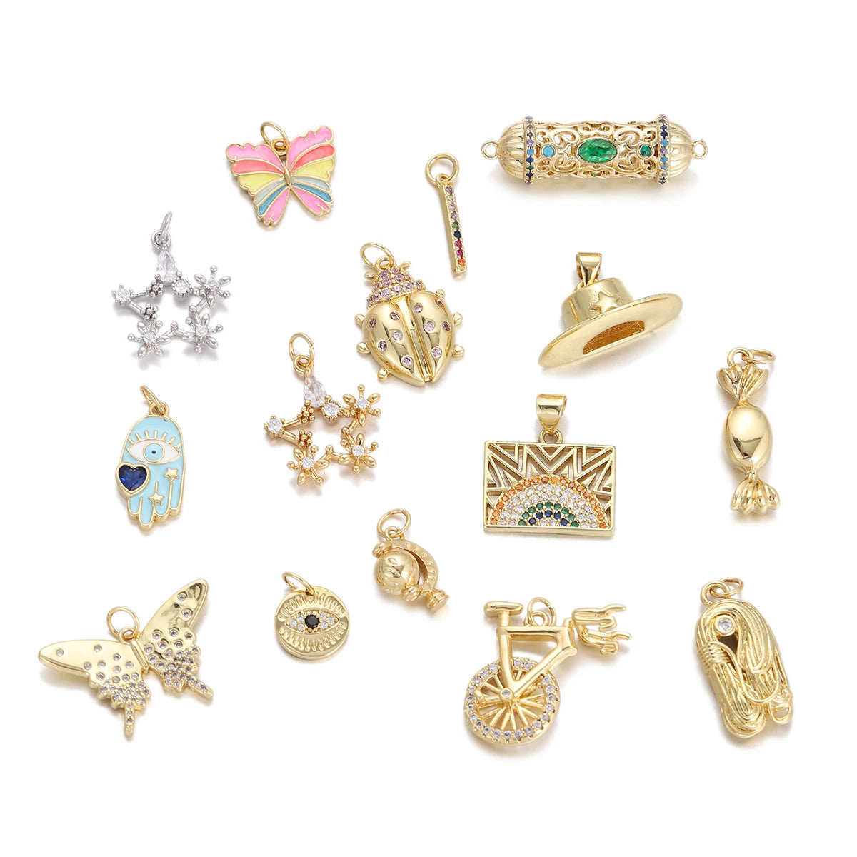 Fashion Pattern Cage Charm Pendant for Jewelry Making Supplies Zircon Crystal Gold Color Dangle Pendant DIY Bracelet Necklace
