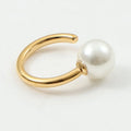 Hot Sale Women Dainty Minimalist Jewelry 18k Gold Plated Stainless Steel Large Fresh Water Pearl Open Ring
