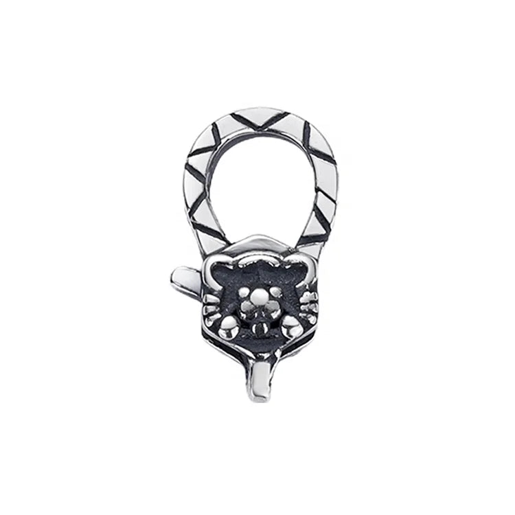 Oxidized Sterling Silver Cute Tiger Lock Jewelry Large Charms Holder Ball Chains Claps