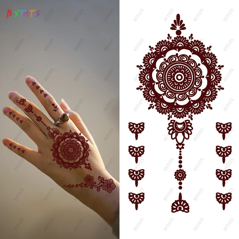 Bxtats Custom All Kinds of Colors White Black Brown Tattoo Henna Lace Body Art Water Transfer Waterproof Tempary Tattoo Stickers