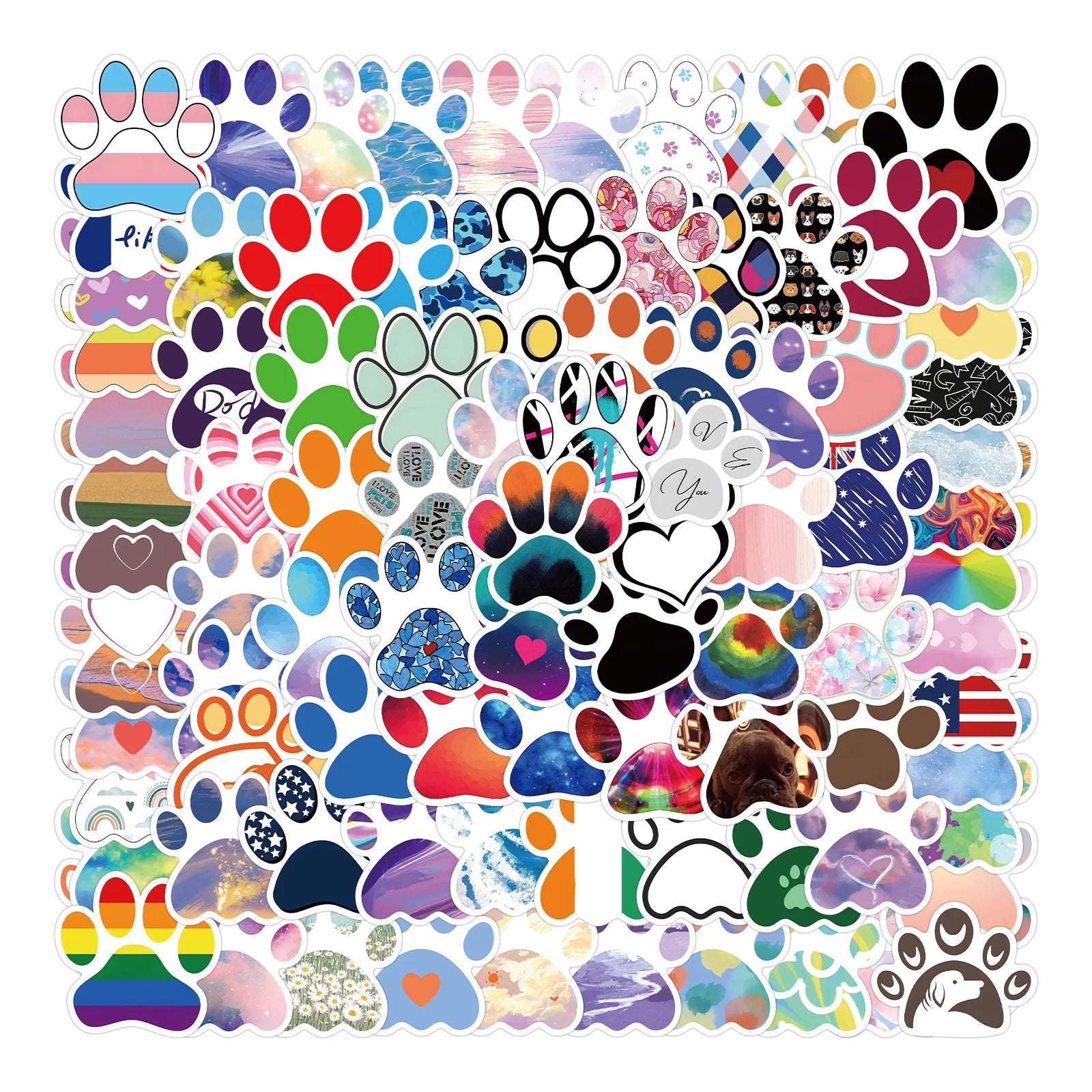 100PCS Mini aesthetic colorful dog cat footprints cute cartoon paw print sticker