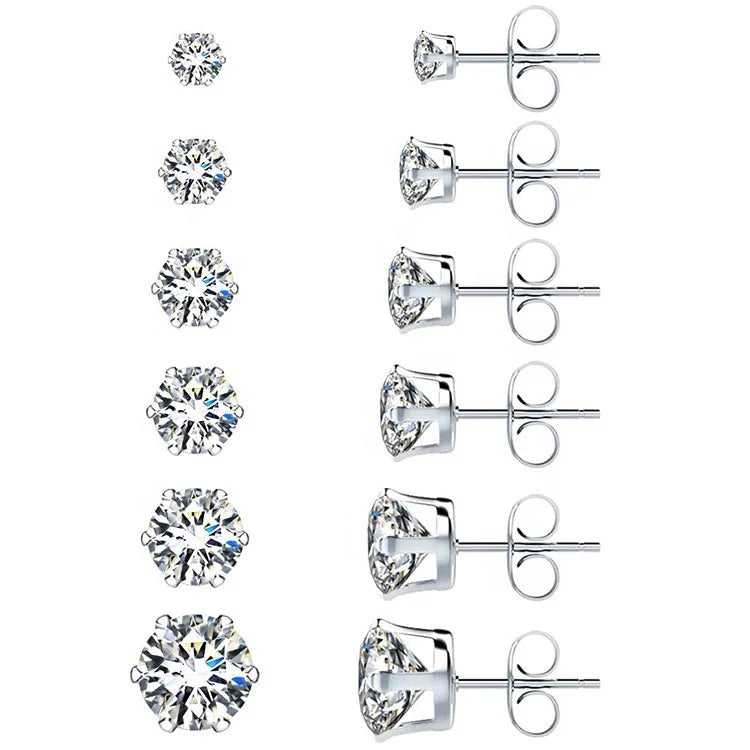 316L Stainless Steel Allergy Free Wholesale Tiny Fine Round CZ Zircon Stud Earrings for Girls
