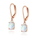 Rose Gold 925 Sterling Silver White Fire Opal Drop Earrings Synthetic Opal Leverback Earrings