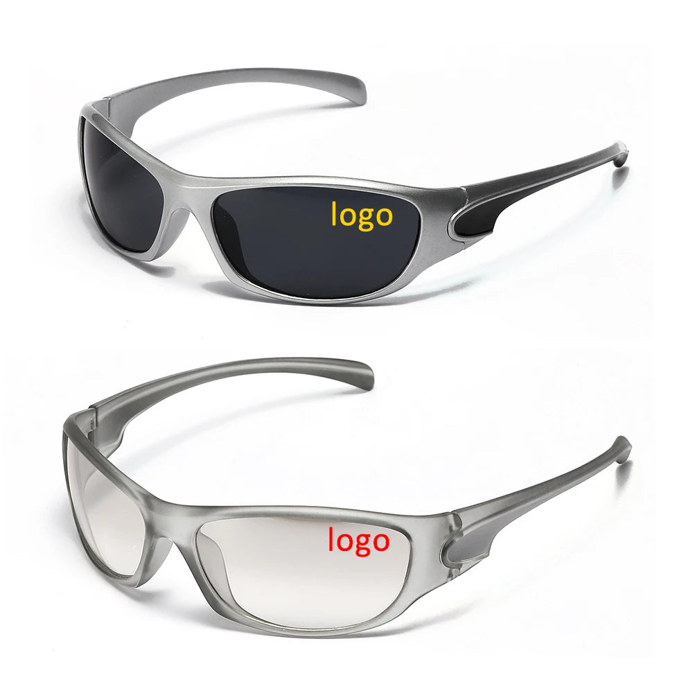 2025 Hot Trending Designer Luxury Sport Sunglasses Custom Logo UV400 Safety Shiny Silver Y2K Sunglasses for Women Men