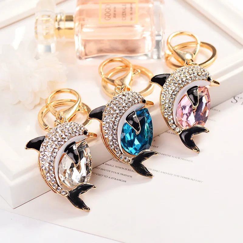 Cute Crystal Fish Dolphin Key Fob Backpack Accessories Bling Rhinestone Dolphin Key Chain for Bag