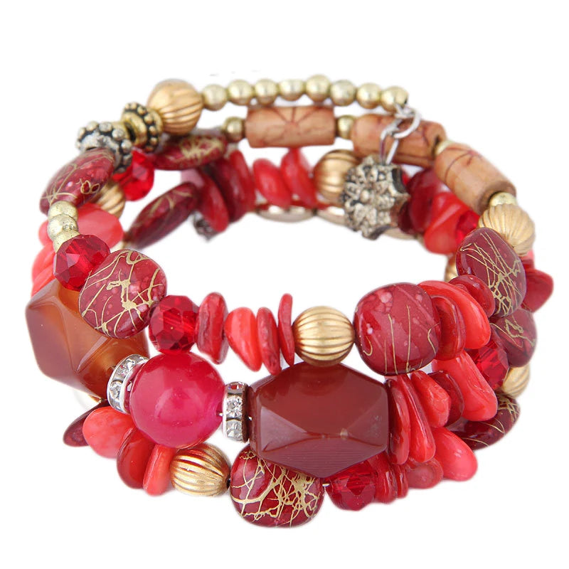 Trendy New Bohemian Style Crystal Turquoise Bead Multi-layer Winding Bracelet Wrapped Bangles for Women