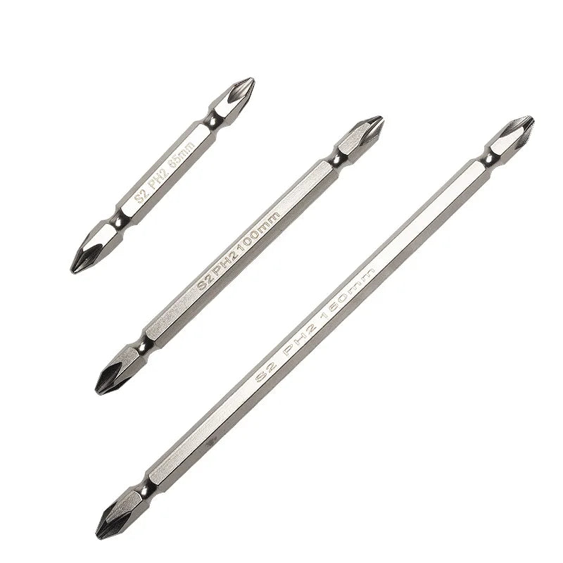 Yunbei 65/100/150mm PH2 S2 Alloy Steel Magnetic Double Head Electric Screwdriver Bit Setd Phillips 1/4" Hex Shank Driver Head