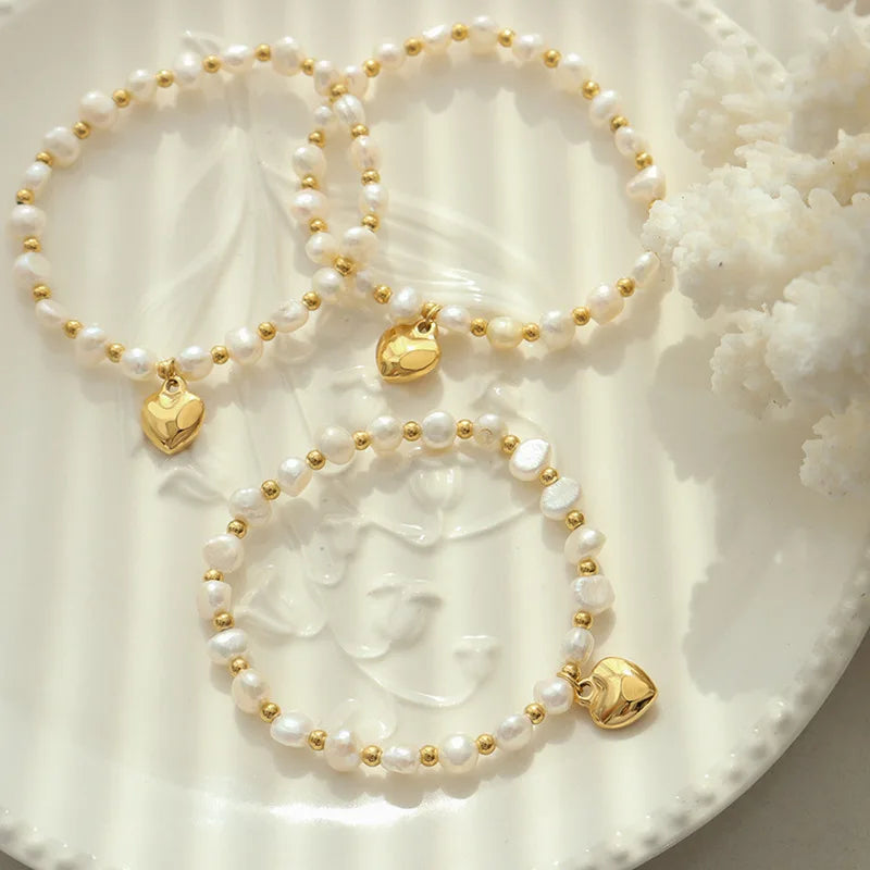 Fashion Freshwater Pearl Stitching Steel Ball Bracelet Niche Titanium Steel Bracelet Women Temperament Jewelry