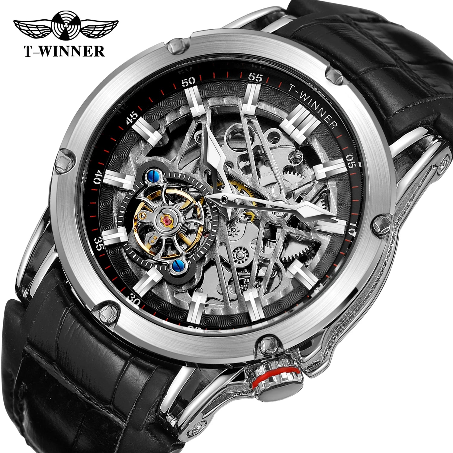 Relojes Hombre T-Winner New Arrival Relojes Montre Mens Automatic Mechanical Wristwatch Luminous Skeleton Custom Logo Watch