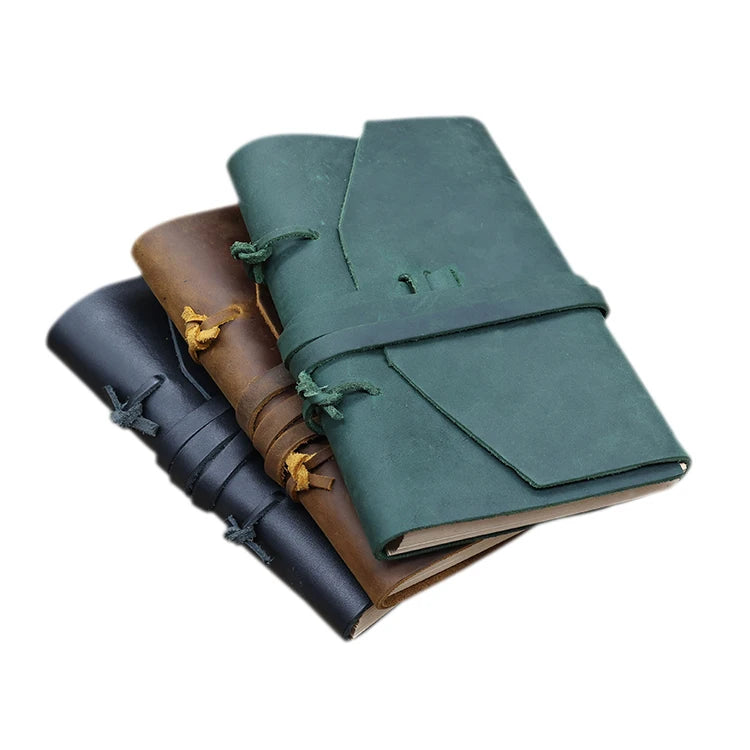 Genuine Leather Creative Stamping Logo Handmade Daily Diary Journal with Loose Leaf Paper 7x5 in Size for Promotional Use