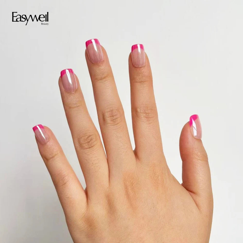 Easywell Hot Selling Factory Price Fake Nails Private Label Custom Short Square French Full Cover False Press on Nails for Girls MegaBDM