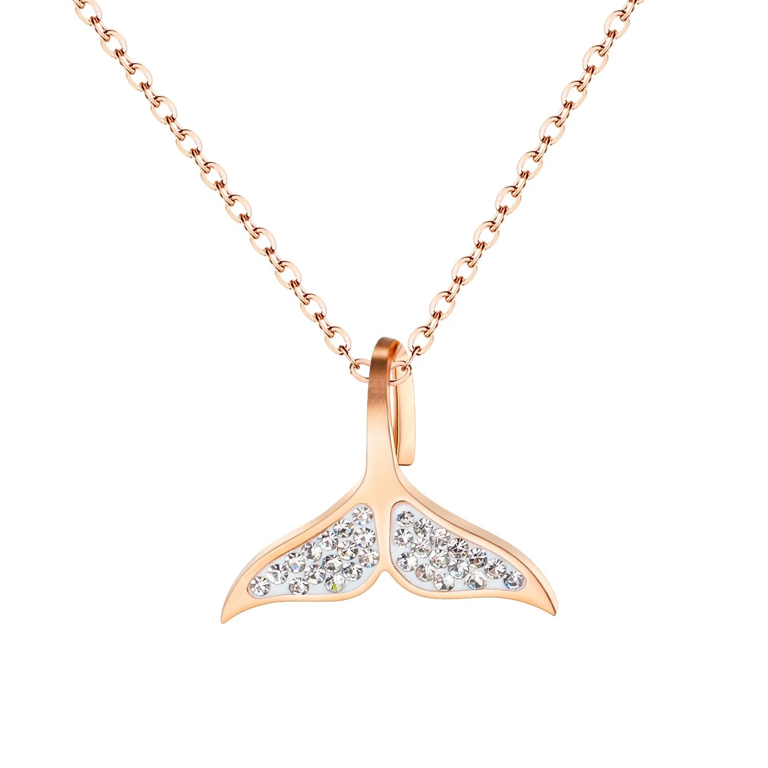 Hot Selling Classic Dolphin Fish Tail Pendant Gold Stainless Steel Zircon Women Charm Clavicle Necklace