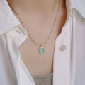 316L Stainless Steel Collarbone Chain Choker Oval Stone Pendant Necklace for Women