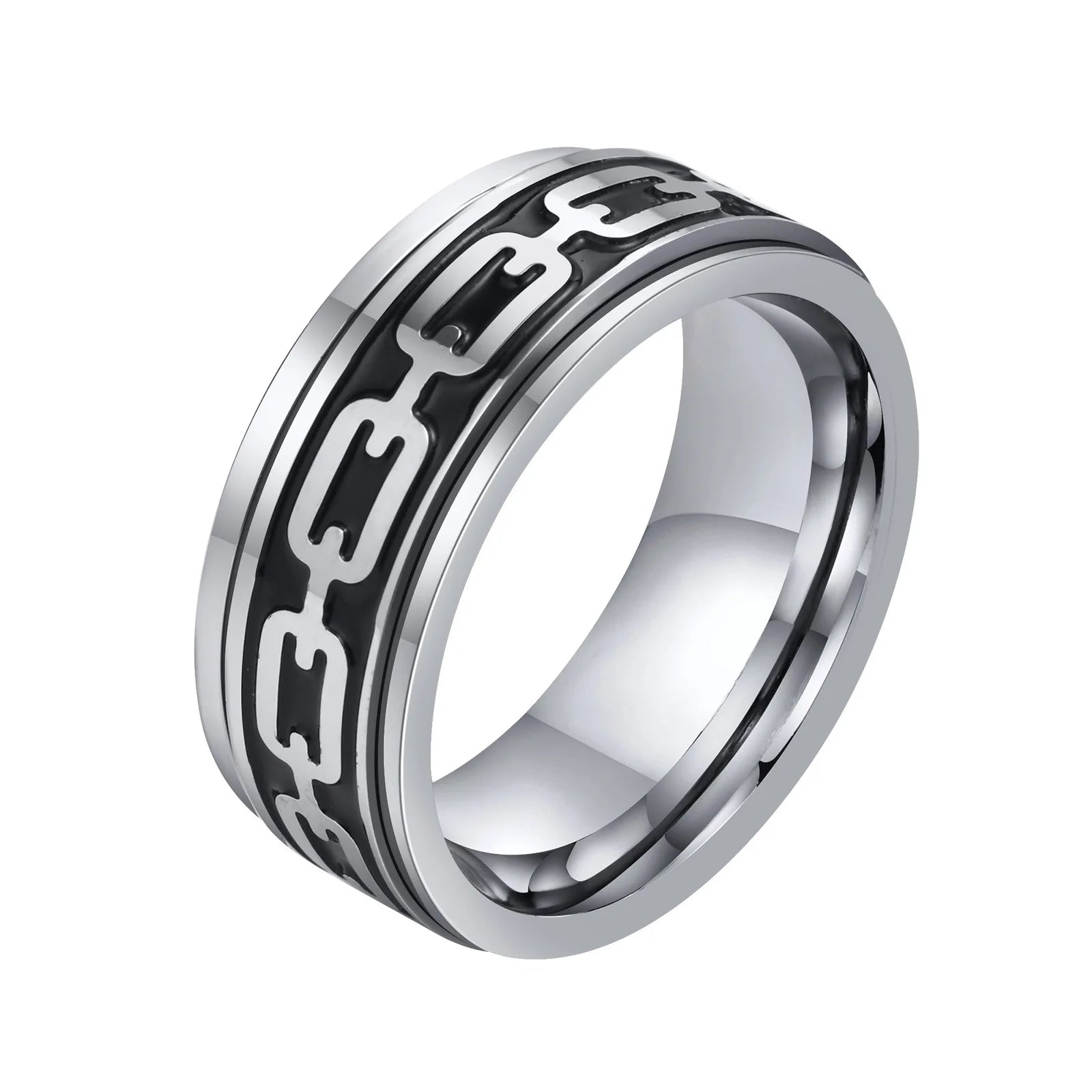 DUYIZHAO 8mm Hip Hop Jewelry Razor Ring Stainless Steel Band Rotatable Bar Tarnish Free Accessory Gift for Men and Women