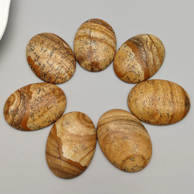 HZ Handcrafted 30*40mm Oval Stone Picture Jasper Cabochon Loose Crystal Wholesale Bulk Beads Jewelry Making Crafts