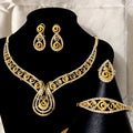 Fashion Luxury European Brazilian Gold Bracelet Earring Cubic Zirconia Big Necklace Arab African Gold Bridal Jewelry Sets