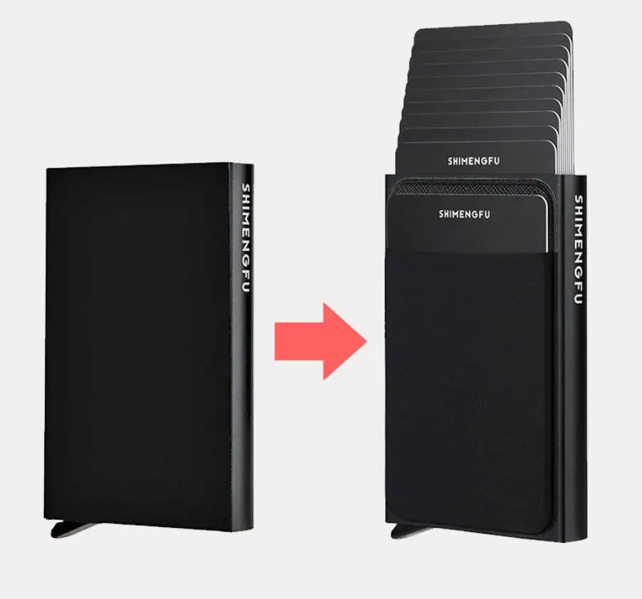 Upgrade Men's Fashion Credit Card Wallet Aluminum Slim Minimalist Front Pocket RFID Blocking Laser Printed No Closure 63g