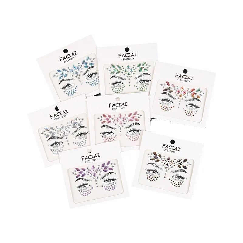 Shiny Face Tattoo Sticker for Girls Temporary Crystal Jewelry Rhinestone for Party or Power Face Makeup