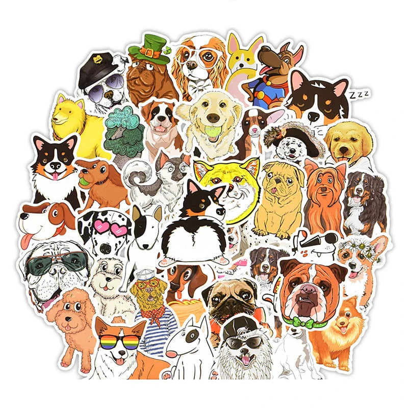 50Pcs Cute Cartoon Dog Pet Graffiti Stickers for Laptop Skateboard Motorcycle Car Vinyl Sticker