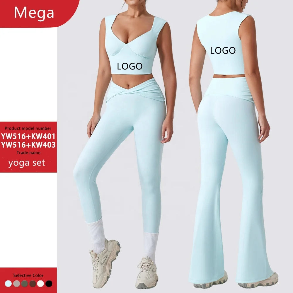 New Trending Workout Activewear High Waist Flare Pants Workout Gym Fitness Sets Breathable Yoga Set