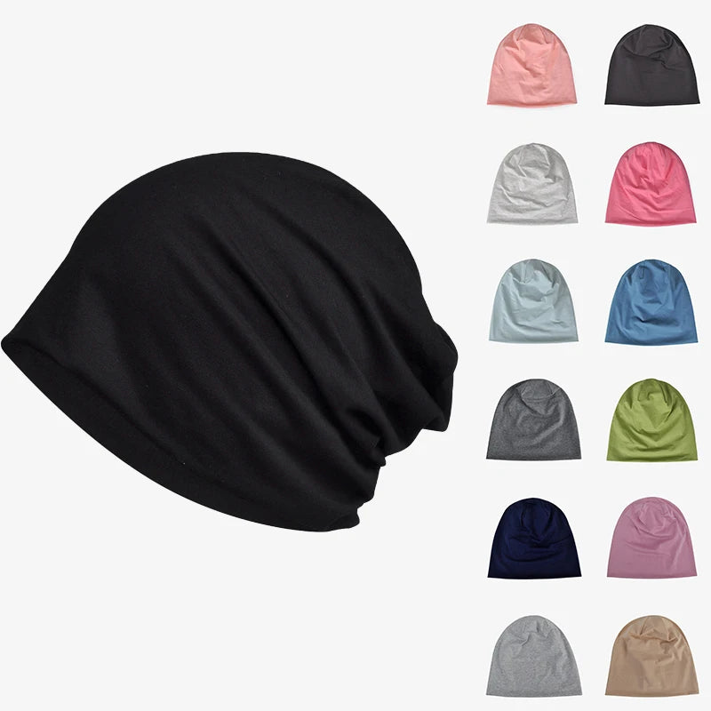Solid Color Plain Blank Double Layered Cotton Thick Plush Lined Jersey Slouchy Hats Skull Beanie Cap