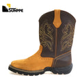 Custom Men's Genuine Leather Steel Toe Gun Work Boot No Lace Western Cowboy Style Quality Safety Footwear Winter Summer Spring